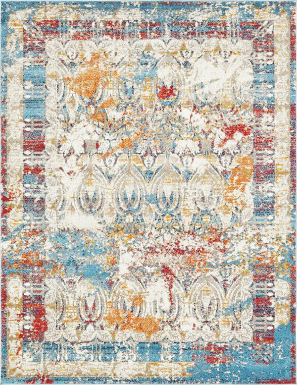 Unique Loom Rosso Vivaldi Machine Made Border Rug Multi, Gray/Ivory/Navy Blue/Orange/Red/Blue 8' 0" x 10' 0"