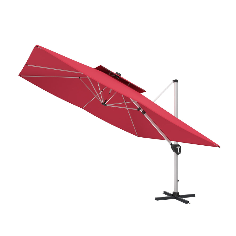 English Elm 11FT Aluminum Patio Umbrella Square Double-Top in Red, UPF50+ Waterproof Canopy, 11'x11' Shade T3609P333088