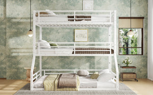 English Elm Twin Metal Triple Bunk Bed – Staggered Design With Safety Guardrails, Noise-Reduced, Space-Saving Style W1580S00168-GIGA