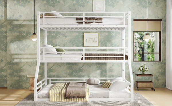 English Elm Twin Metal Triple Bunk Bed – Staggered Design With Safety Guardrails, Noise-Reduced, Space-Saving Style W1580S00168-GIGA