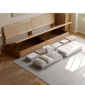 English Elm Oversized Red Oak Solid Wood Sofa with Storage, Removable Cushions, Waterproof Orange Linen Finish W1283S00005