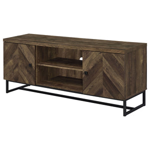 English Elm Chase Rustic Oak 2-Door TV Console with Chevron Doors & Black Sled Base — Modern Farmhouse Focal Piece B062P351448