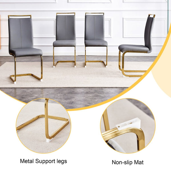 English Elm Table And Chair Set - Modern 71"X35.4" Transparent Glass Dining Set With 8 Gray Pu Chairs & Gold Legs W1151S02364-GIGA