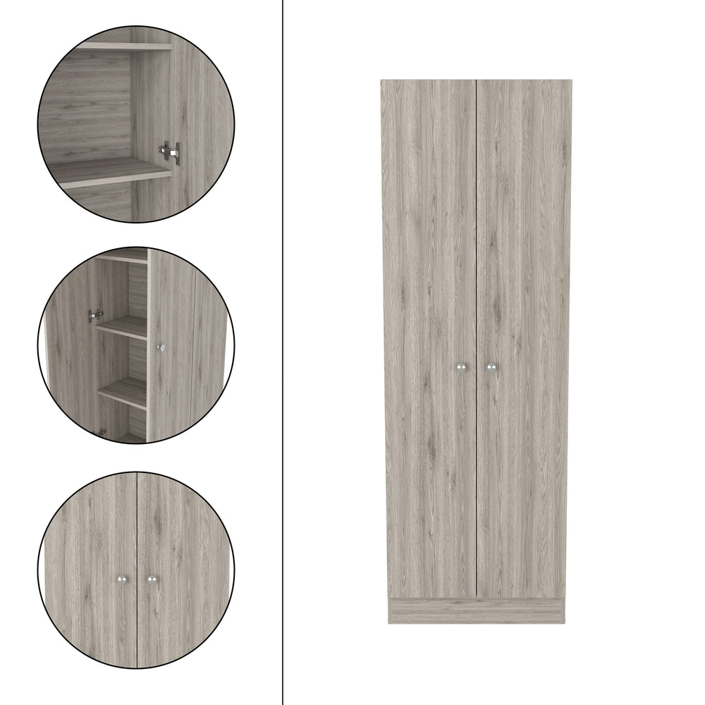 English Elm Multistorage Cabinet 71" H - Light Gray Two-Door Unit With 5 Adjustable Shelves For Versatile Storage B097132949