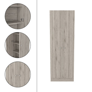 English Elm Multistorage Cabinet 71" H - Light Gray Two-Door Unit With 5 Adjustable Shelves For Versatile Storage B097132949