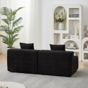 English Elm Two Curved Chenille Sectional Sofa with Sculptural Modular Design and Four Throw Pillows Black W834S00579
