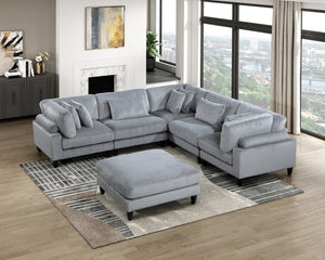 English Elm 6Pc Modular Sectional Set In Gray Corduroy – Versatile L-Shaped Design For Cozy Living Spaces B011S01565