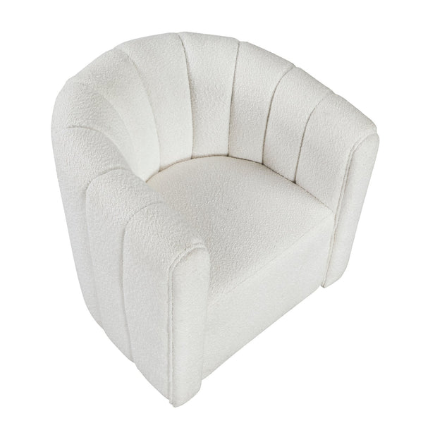 English Elm Modern Swivel Chair with Ottoman in Bouclé Fabric, Solid Wood Frame, Cozy Curved Design for Living Rooms White 32 L x 31 W x 31.25 H B011P281847