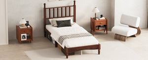 English Elm Twin Rubberwood Platform Bed Gourd Headboard Retro Bohemian Bedroom Slat Base Walnut N733P427029D