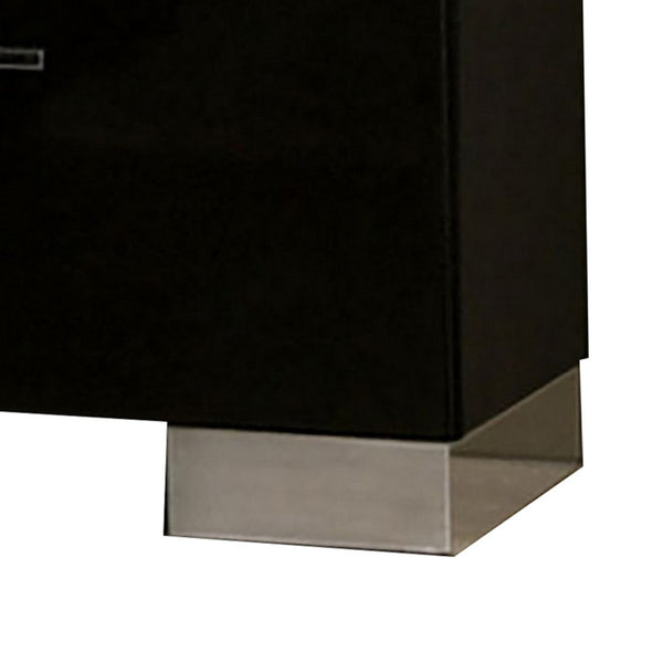 English Elm Wood and Metal Two Drawer Nightstand with Felt Lined Storage for Modern Bedrooms B056P416798