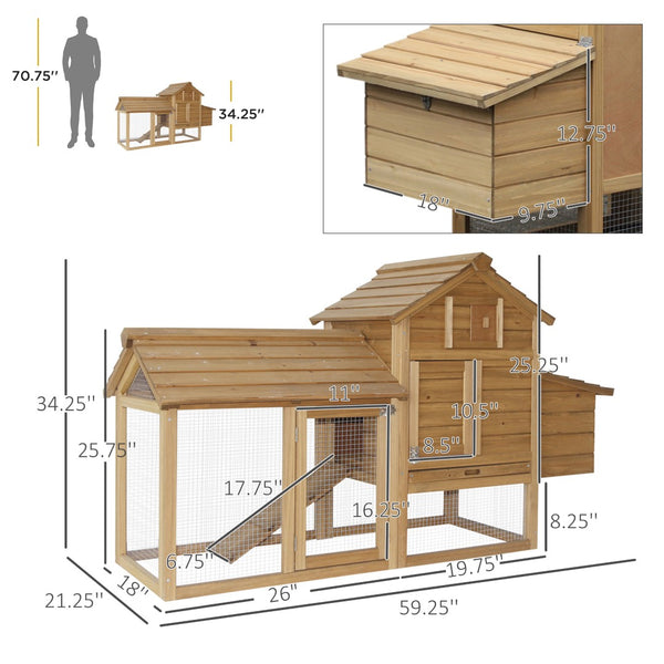 English Elm Pawhut Solid Fir Elevated Chicken Coop with Nesting Box and Run for Backyard Flocks W2225P217057