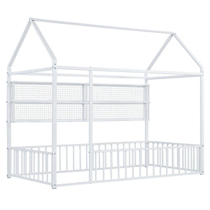 English Elm Twin House Frame Bed Powder Coated Steel with Built in Shelves for Kids Room N737P175360K