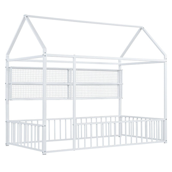 English Elm Twin House Frame Bed Powder Coated Steel with Built in Shelves for Kids Room N737P175360K