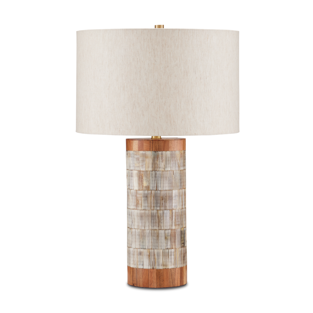 Hyson Table Lamp - Contemporary Brown Design with Natural Horn, Wood, and Elegant Brass Finish