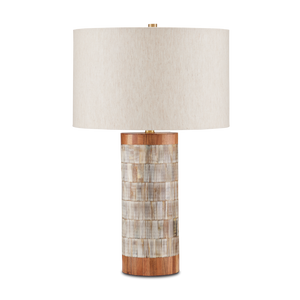 Hyson Table Lamp - Contemporary Brown Design with Natural Horn, Wood, and Elegant Brass Finish