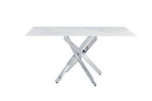 English Elm Modern Tempered Glass Dining Table with Gold Iron Frame for Home or Office W3590S00005