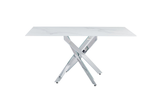 English Elm Modern Tempered Glass Dining Table with Gold Iron Frame for Home or Office W3590S00005