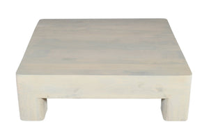 English Elm Contemporary White Washed Solid Mango Wood Square Coffee Table 42.5" Rustic Handmade 4-Leg Design B024P304076