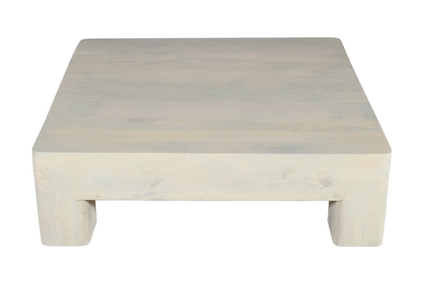 English Elm Contemporary White Washed Solid Mango Wood Square Coffee Table 42.5" Rustic Handmade 4-Leg Design B024P304076