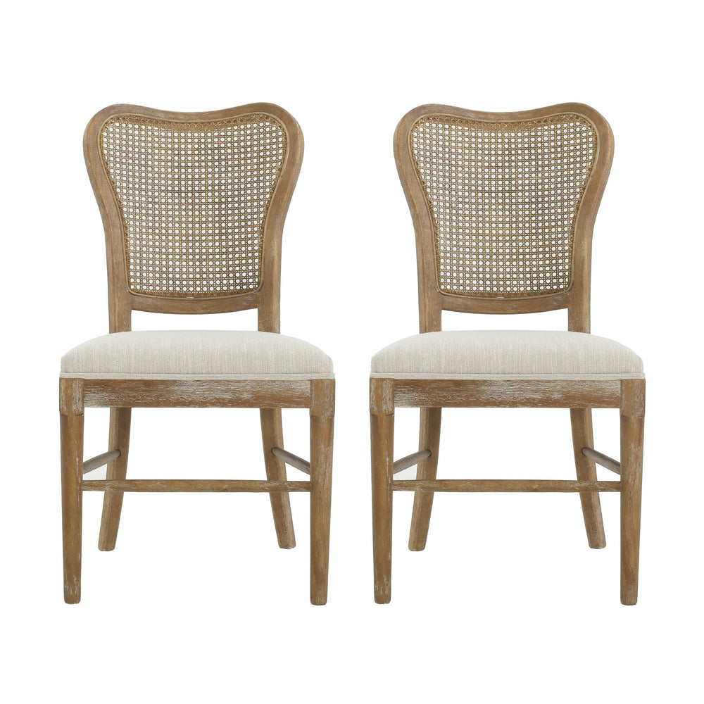 English Elm Christopher Knight Home® - DINING Retro Fabric & Rubberwood Chairs Set of 2 with Rattan Backrest, Vintage Grain, Durable Cushions N779P171201B