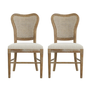 English Elm Christopher Knight Home® - DINING Retro Fabric & Rubberwood Chairs Set of 2 with Rattan Backrest, Vintage Grain, Durable Cushions N779P171201B