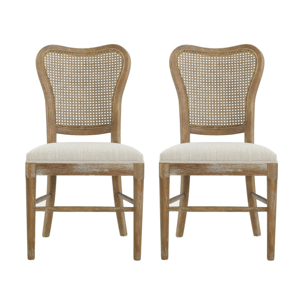English Elm Christopher Knight Home® - DINING Retro Fabric & Rubberwood Chairs Set of 2 with Rattan Backrest, Vintage Grain, Durable Cushions N779P171201B