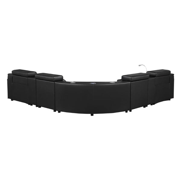 English Elm Nova Tech Sectional with Led Bar Bluetooth Speakers Power Recliners and Freezer Console Black B009S02165