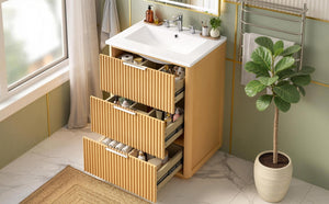English Elm 24'' Vintage Bathroom Vanity with Ceramic Sink Soft Close Drawers Open Shelf N710P411251P