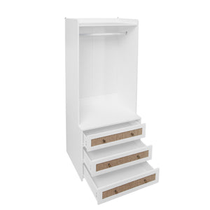 English Elm Wardrobe White 3-Drawer Armoire with Rattan Fronts, Slim Hanging Rod, Anti-Tip Safety, Bedroom Organizer W688P266052