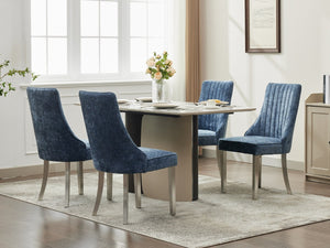 English Elm Rayon Upholstered Dining Chairs – Set Of 2 Blue Chenille Accent Chairs With Silver Steel Legs For Style W1143P293317-GIGA
