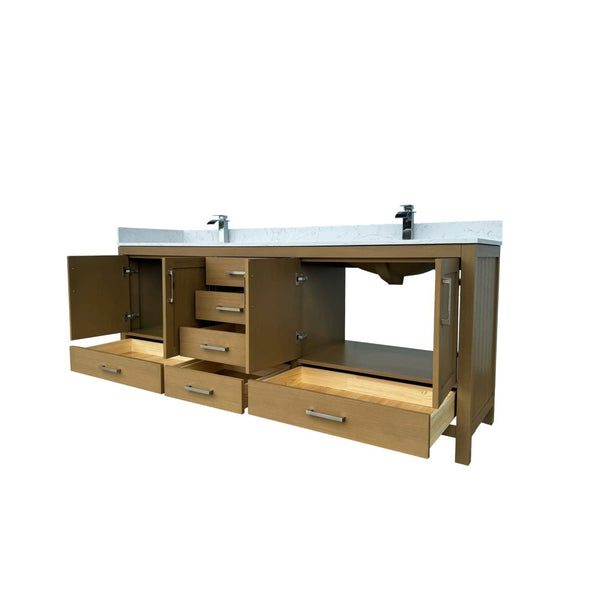 English Elm 84" Double Sink Bathroom Vanity Desert Oak Finish Solid Wood 4 Doors 6 Drawers T3785P442237