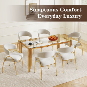 English Elm Dining Chair Set with Curved Back Gold Metal Frame Upholstered Fabric Seat Pair Beige W1567P343436
