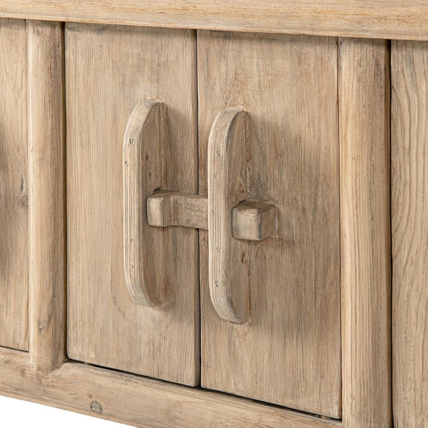 English Elm Rowan Reclaimed Pine Sideboard with Hand-carved Pulls and Open Display Shelf B2719P474454