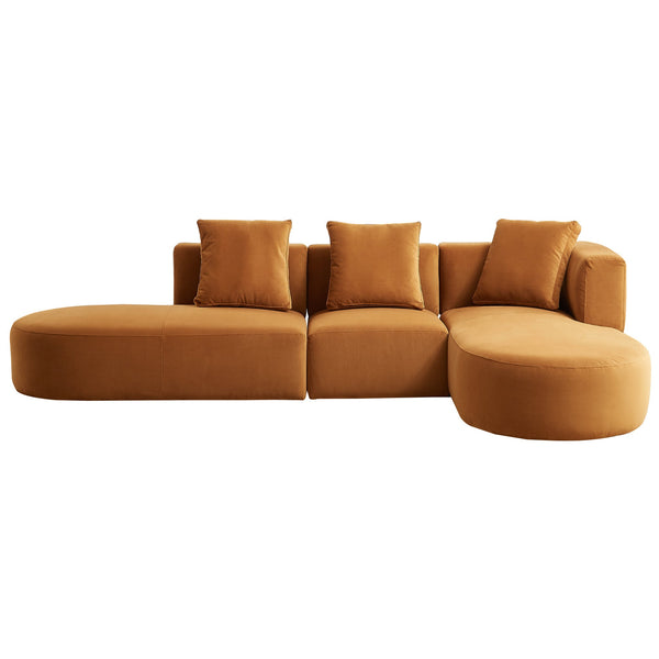English Elm Ashcroft Furniture - Orby Velvet Sectional Sofa In Warm Cognac – Mid-Century Style, Right-Facing Comfort For Any Space B183S00049