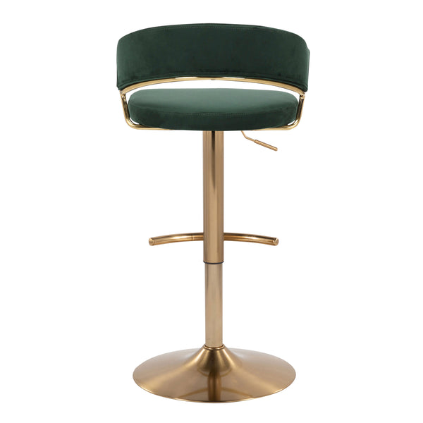 English Elm Jie Velvet Swivel Barstool with Gold Frame and Rounded T Footrest, Adjustable Height, Set of 2 Green B202S00948