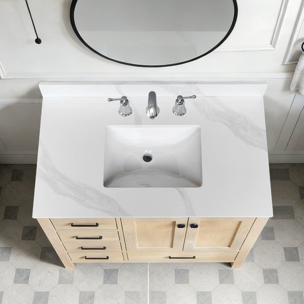 English Elm 37-inch Carrara Quartz Vanity Top Undermount Sink Backsplash Stain Resistant Bath W2699P459406