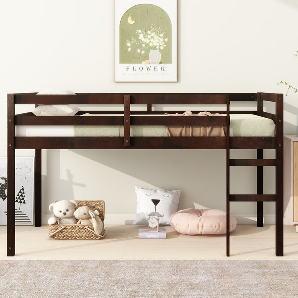 English Elm Solid Twin Loft Bed with Ladder and Reinforced Slats for Storage-Friendly, Space-Saving Bedrooms Espresso W504P190953