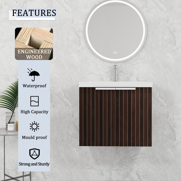 English Elm 60 Inch Soft Close Doors Bathroom Vanity Set With Stylish Resin Sink & Ample Storage Solutions W999S00260