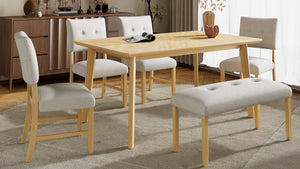 English Elm Retro Dining Table for 6 — Minimalist Rectangular MDF Top with LVL Rubberwood Legs, 220lb Capacity, Modern Dining centerpiece Natural Wood Wash N752P294999D