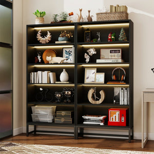 English Elm Tall Five Tier Bookcase with Led Shelf Lighting White Mdf Frame Living Room Display W3204P454081