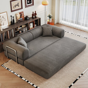 English Elm 78.8" Compression Sofa Convertible Floor Bed with Corduroy Fabric, No-Assembly Modular Futon, Supportive Backrest and Armrests Grey W2824P373437