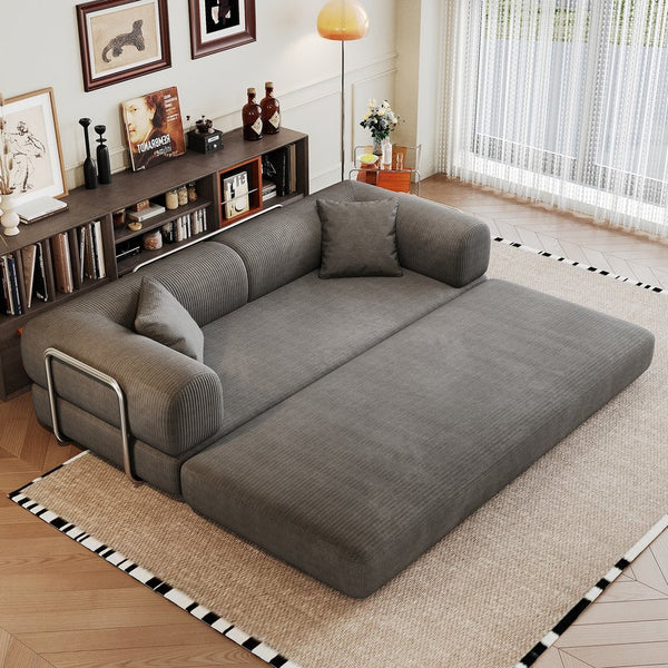 English Elm 78.8" Compression Sofa Convertible Floor Bed with Corduroy Fabric, No-Assembly Modular Futon, Supportive Backrest and Armrests Grey W2824P373437