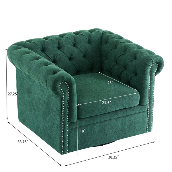 English Elm Christopher Knight Home® - Chesterfield Swivel Club Chair with Deep Button Tufting, Nailhead Trim, 360° Metal Swivel Comfort Dark Green 39.25 L x 33.85 W x 27.85 H N776P195601T