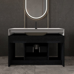 English Elm 29.9" Floating Bathroom Vanity Sintered Stone Top Soft Close Drawers Bronze Gold Hardware W3136S00038