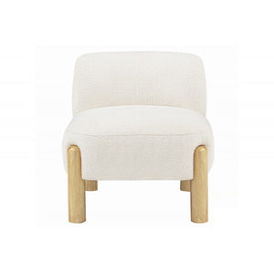English Elm Glam Cream Burlap Accent Chair Plush Armless Seat with Warm Wooden Legs B011P423336