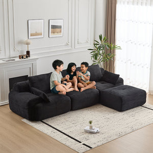 English Elm Modern Memory Foam Compressed Sofa — Pet-Friendly Corduroy Modular Sectional, Cloud-Like Comfort, No Assembly Black W3723S00010