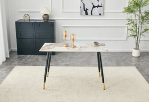 English Elm Modern Sintered Stone Rectangular Dining Table with Metal Legs for Four Seats Light Beige W3493S00013