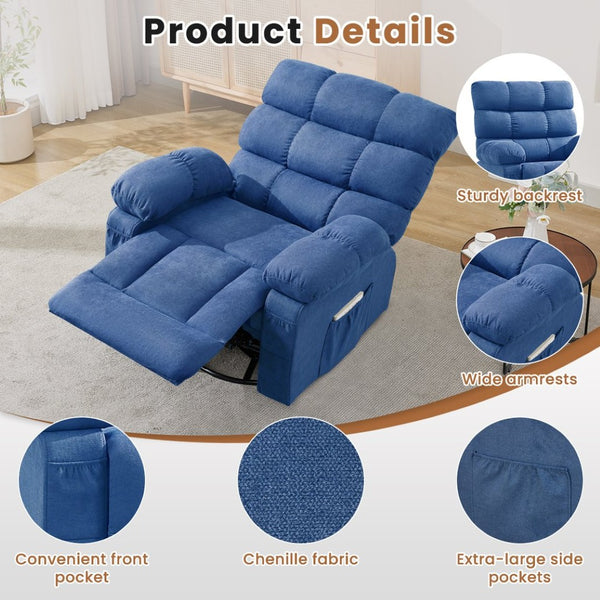 English Elm Swivel Rocker Recliner Ergonomic Glider Chair with Storage Pockets for Small Spaces Blue W1521P479284