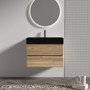 English Elm 30' Mid-Century Wall-Mounted Vanity with Oak-Tone Walnut Finish, Extra Storage & Soft-Close Drawers Oak W1865S00165