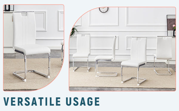 English Elm Set Of 4 Bow-Shaped White Pu Chairs - Modern Ergonomic Design For Comfort In Any Contemporary Space W3226P279081-GIGA